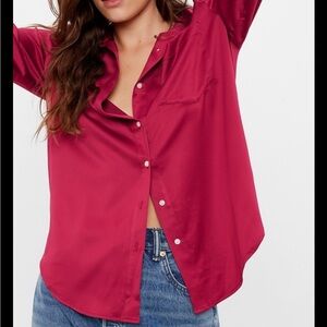 GAP Crimson Satin Boyfriend Shirt